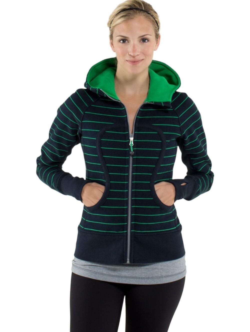 Lulu Navy & Green Striped Scuba Hoodie Size XS/S
